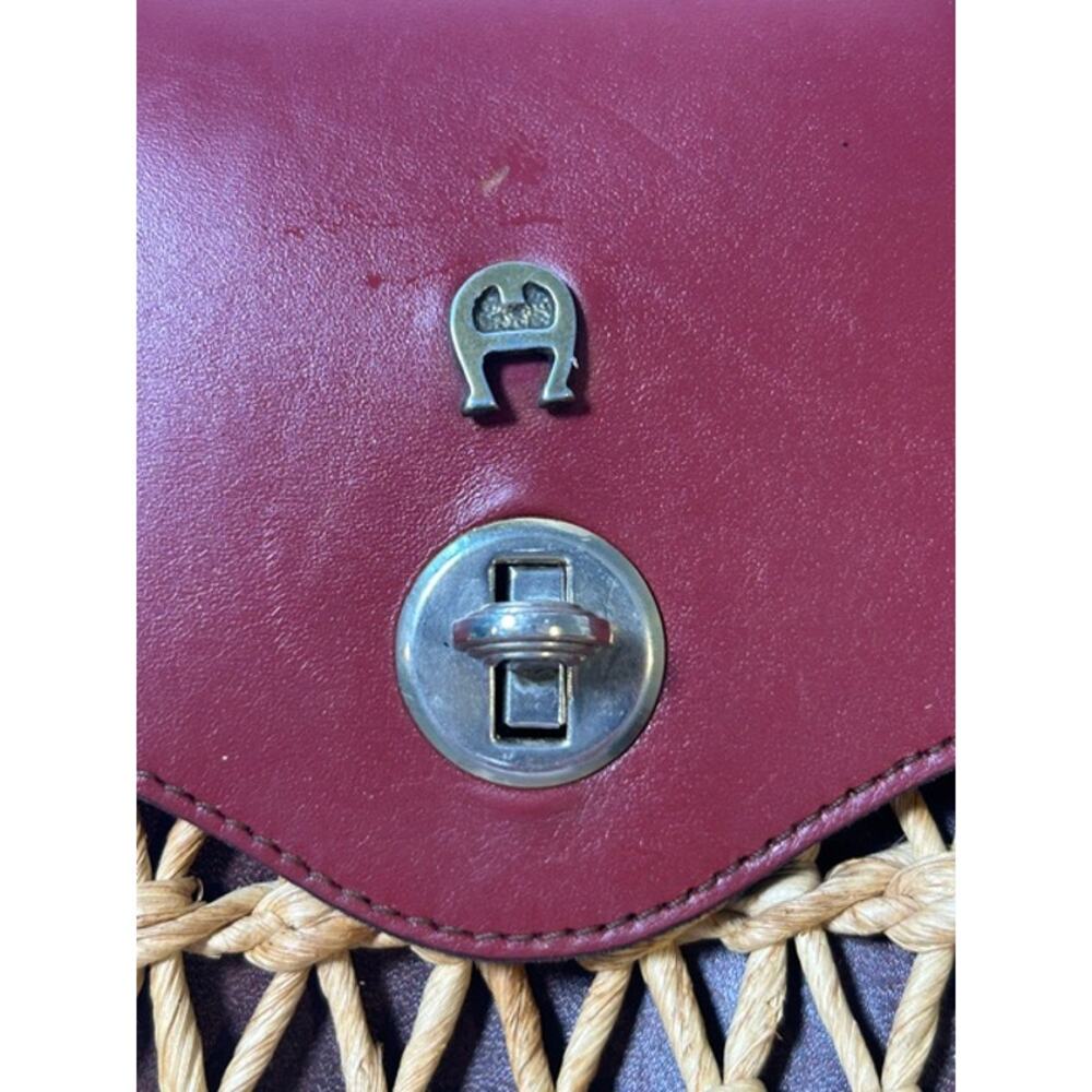 Vintage 70s Etienne Aigner Woven Rattan Leather Basket Handbag Satchel Oxblood - Picture 3 of 7